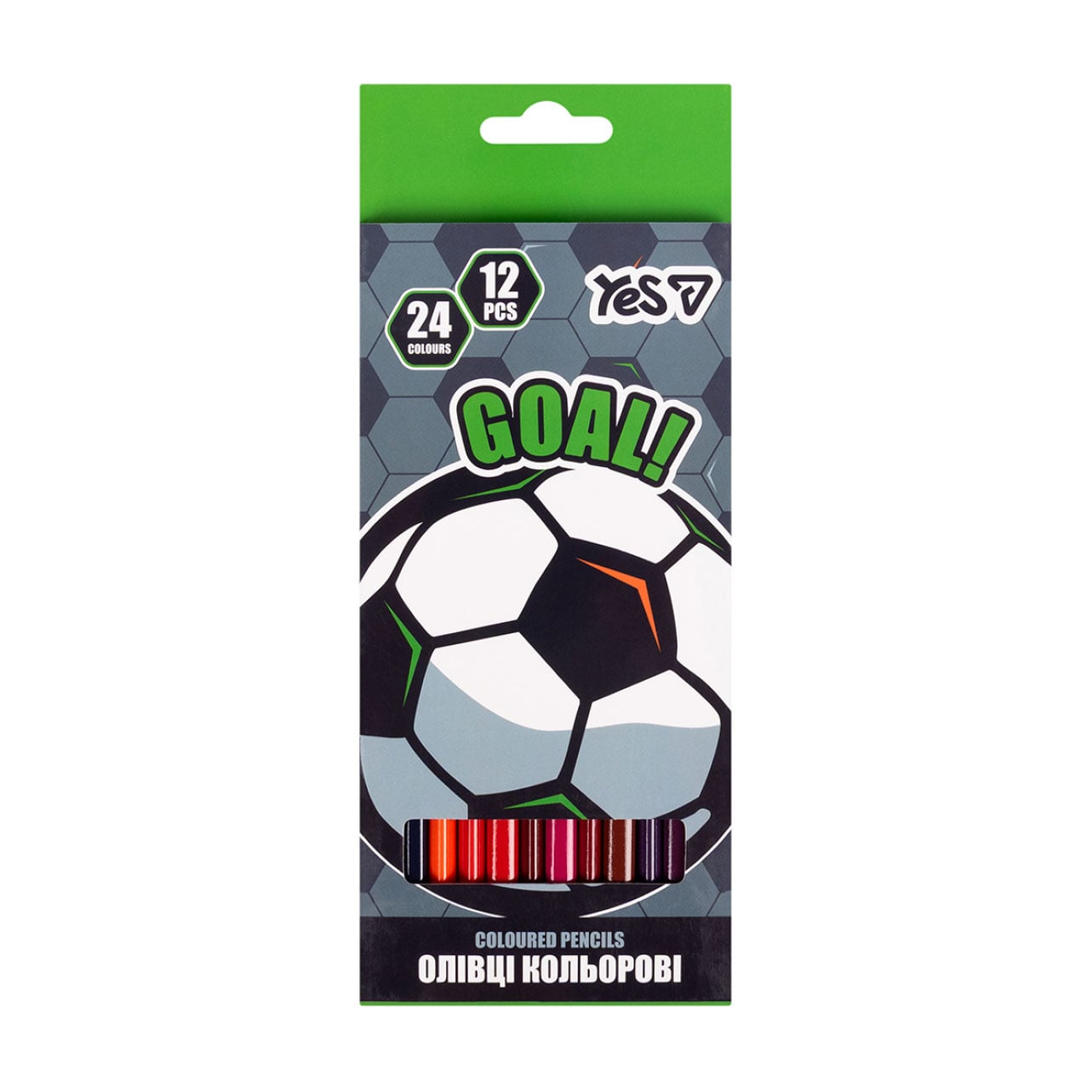 Набір двосторонніх кольорових олівців YES Football, 24 кольори, 12 шт (290787)