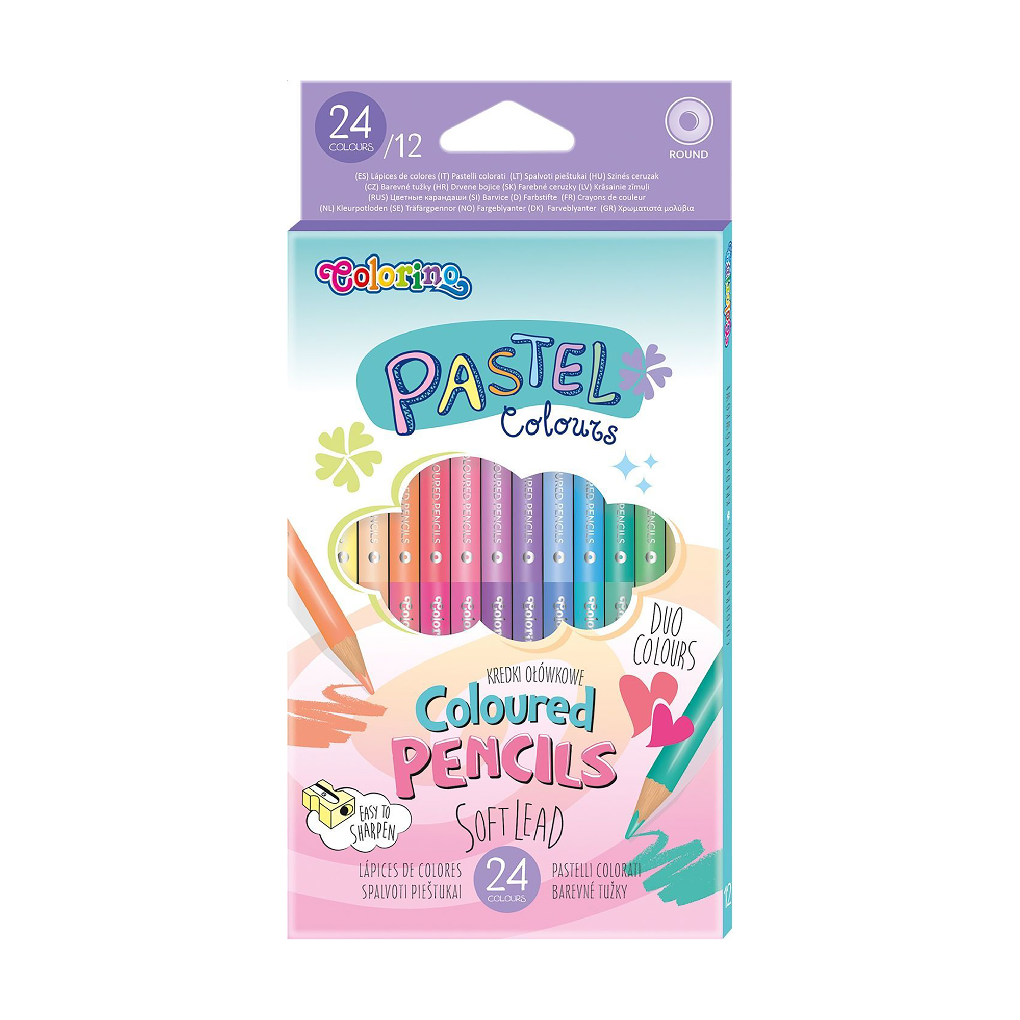 Набір круглих двосторонніх кольорових олівців Colorino Kids Pastel, 24 кольори, від 3 років, 12 шт (87737PTR)