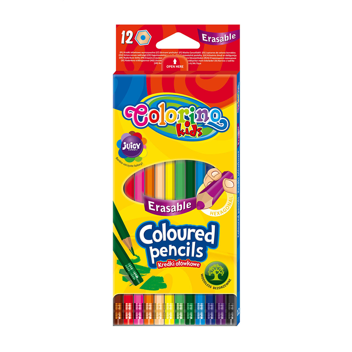 Набір шестигранних кольорових олівців Colorino Kids з гумкою, 12 кольорів, від 3 років (87492PTR)